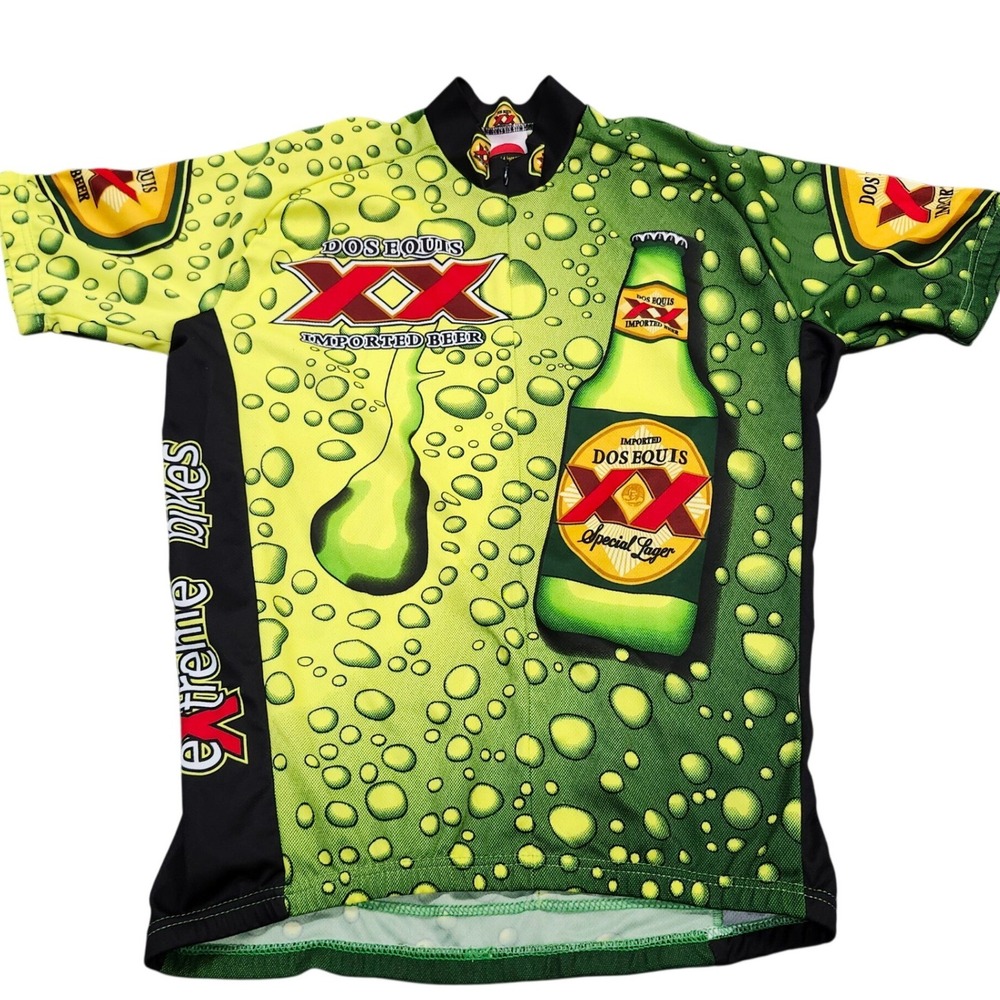 World Jerseys Dos Equis Special Lager Cycling Jersey Mens XL Green Short Sleeve